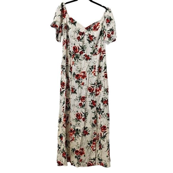 Topshop Floral Sweetheart Neck Side Slit Midi Dress Multicolor Size 10 - Picture 1 of 5